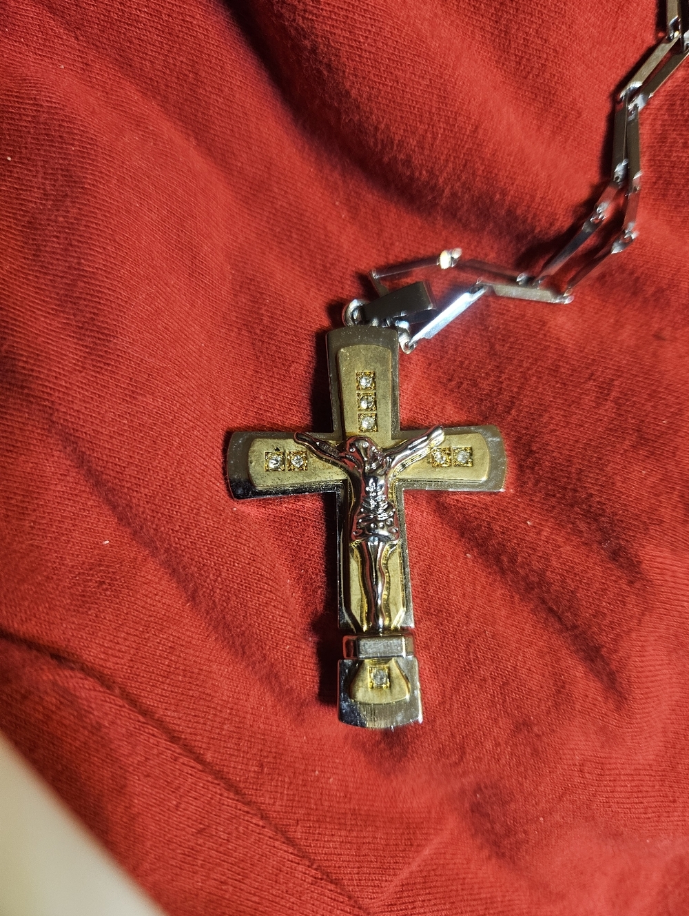 Silver And Gold Tone Crucifix Necklace